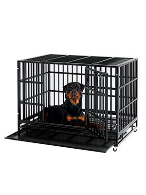 Supcopet Foldable Heavy-Duty Metal Dog Cage Chew-proof Dog Crate with Lockable Universal Wheels